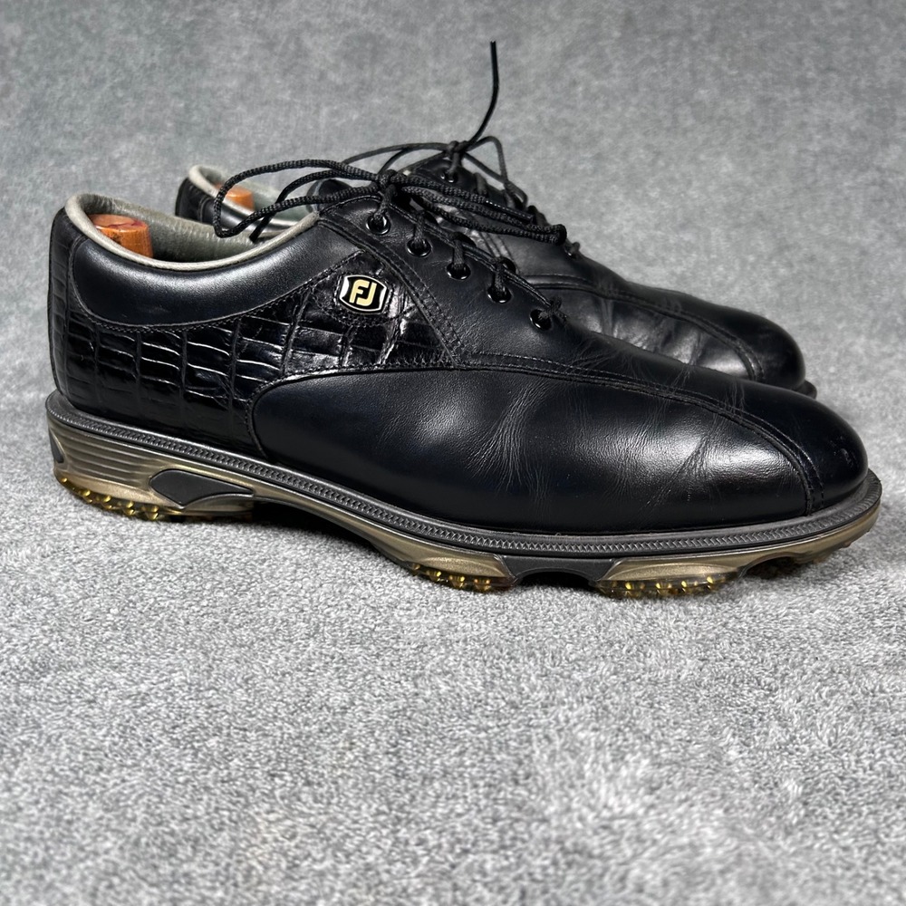 FootJoy DryJoys Tour Golf Shoes Croc Saddle Spiked Mens 9 M Black Leather